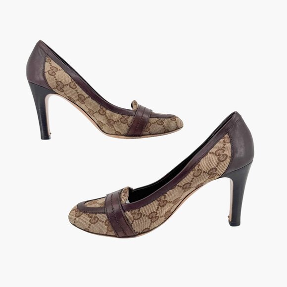 Gucci Interlocking G Beige GG Logo Canvas Heels Pumps Size 7 Women - Picture 10 of 15
